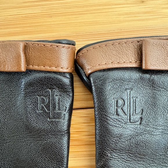 LAUREN Ralph Lauren Brown Leather Women's Gloves Logo Size S Vintage RARE - Picture 5 of 5